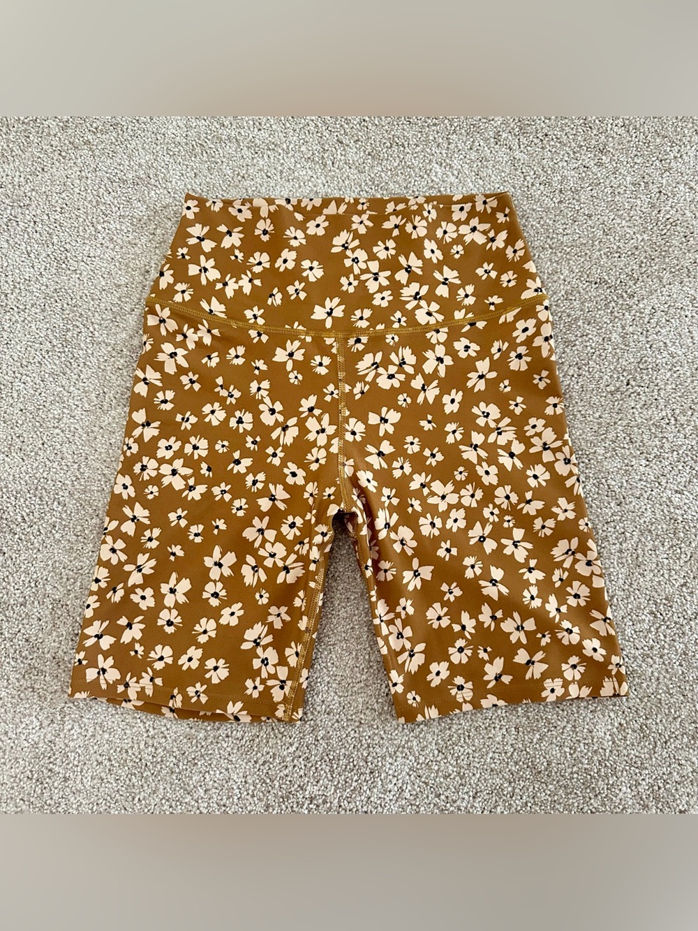 Sage Collective Floral High-Waist Biker Shorts in Mustard - NWOT